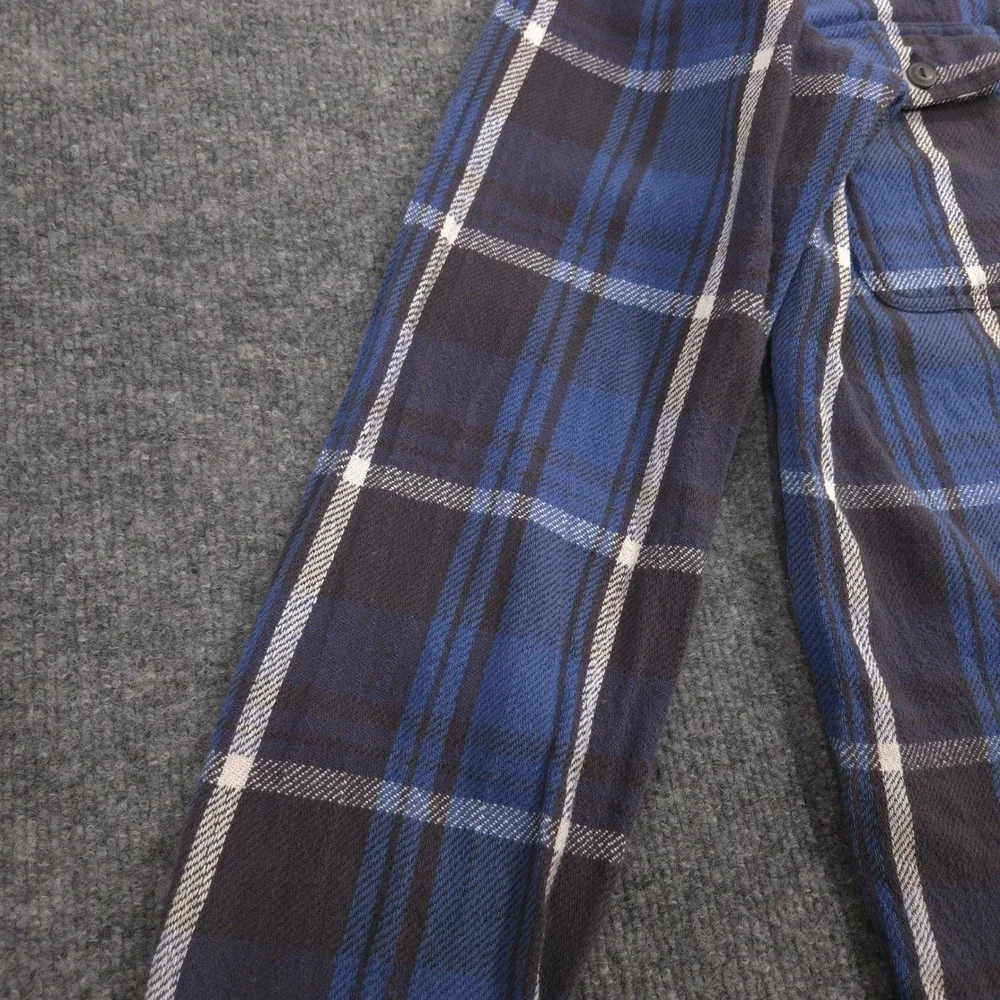 Vintage Polo Ralph Lauren Flannel Work Shirt Mens M Blue Plaid Pencil Pocket 90s